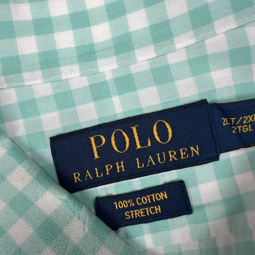 Polo Ralph Lauren Mens 2LT Green Gingham Check Stretch Cotton Button Down Shirt